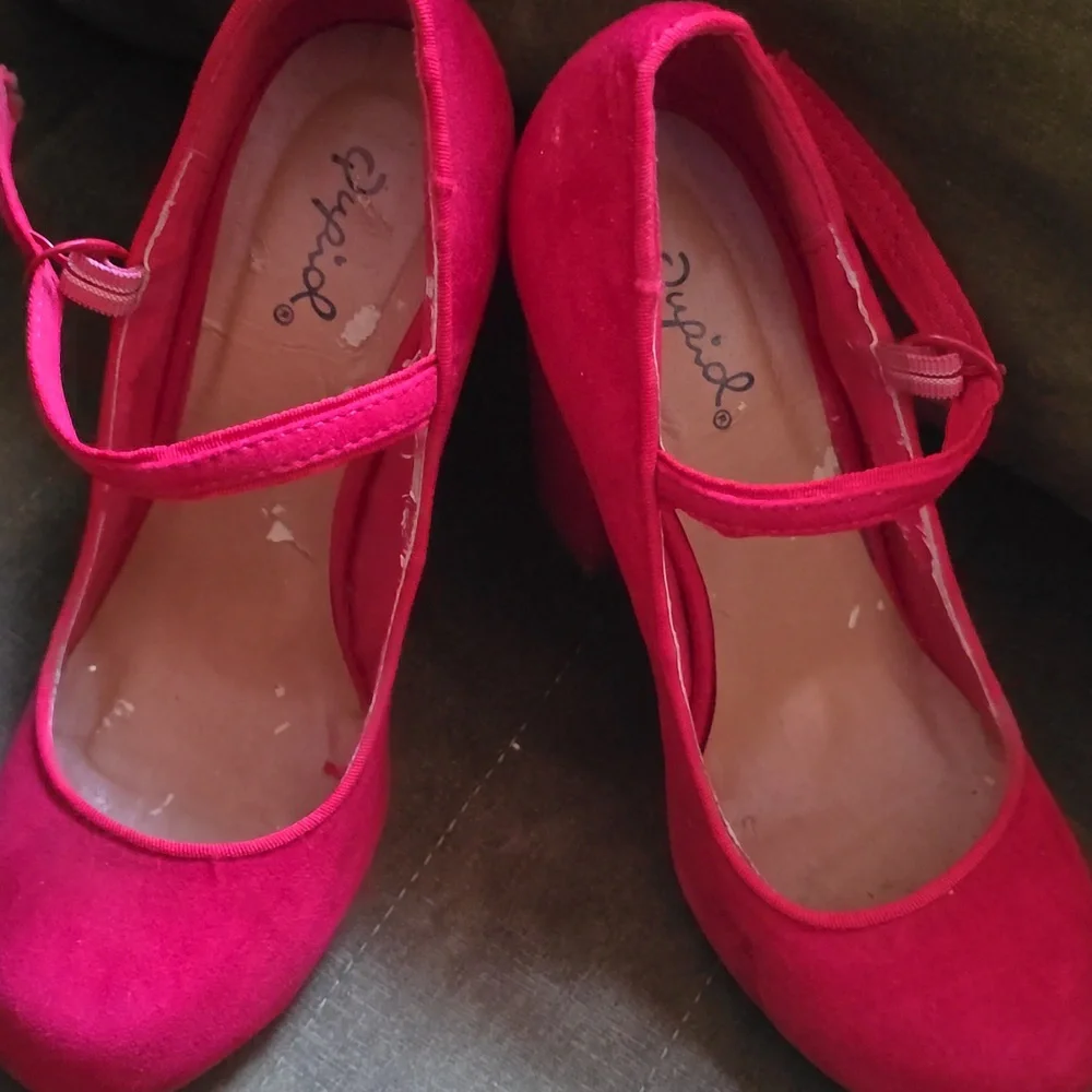 Qupid Red Suede Mary Jane Heels - Picture 2 of 7